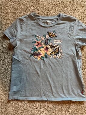 Levi's Light Blue Tee with Yellow Butterfly & Floral Print